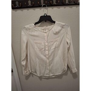 3/$15 Loft Small Petite White Button Front Embroidered Classic Long Sleeve Shirt